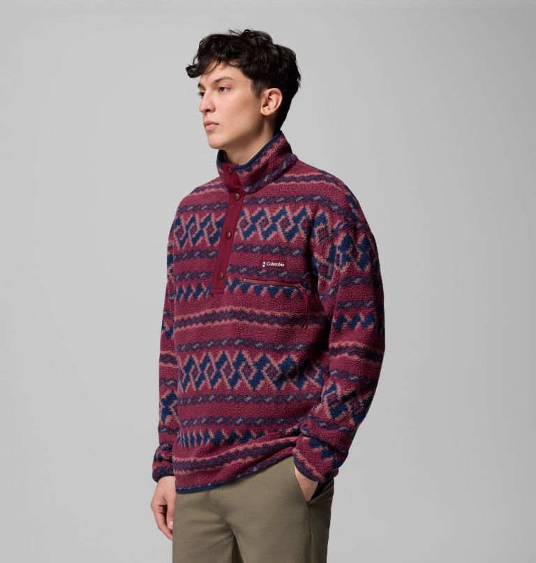 Men's Helvetia II Printed Half Snap Fleece, Color: Rich Wine KnitKnot, image 4