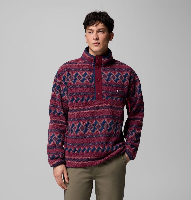 Men's Helvetia II Printed Half Snap Fleece, Color: Rich Wine KnitKnot, image 1