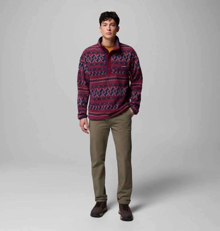 Men's Helvetia II Printed Half Snap Fleece, Color: Rich Wine KnitKnot, image 2