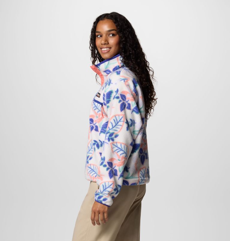Women's Helvetia II Cropped Sherpa Half Snap Printed Fleece, Color: Sea Salt Pasteled Multi, image 3