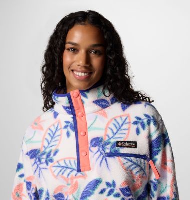 Women's Helvetia II Printed Cropped Half Snap Fleece Pullover, Color: Sea Salt Pasteled Multi, image 4