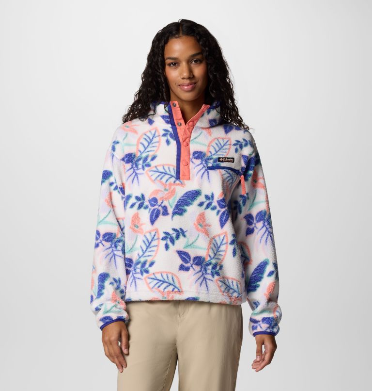 Women's Helvetia II Cropped Sherpa Half Snap Printed Fleece, Color: Sea Salt Pasteled Multi, image 1