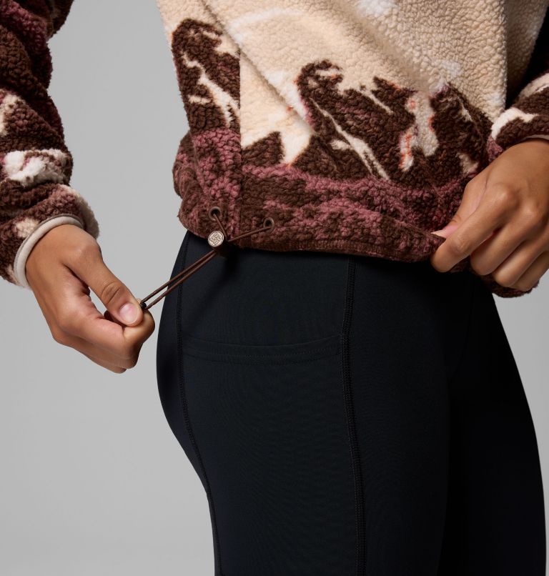 Women's Helvetia II Printed Cropped Half Snap Fleece Pullover, Color: Tobacco Sisters, Dark Stone, image 6