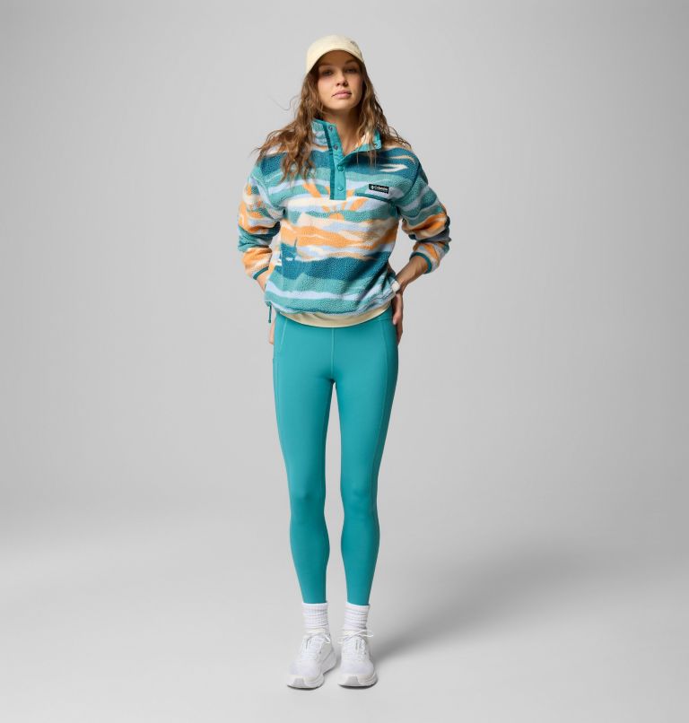 Forro polar sherpa corto con cierre medio y estampado Helvetia II para mujer, Color: Teal Rogue Valley, image 2