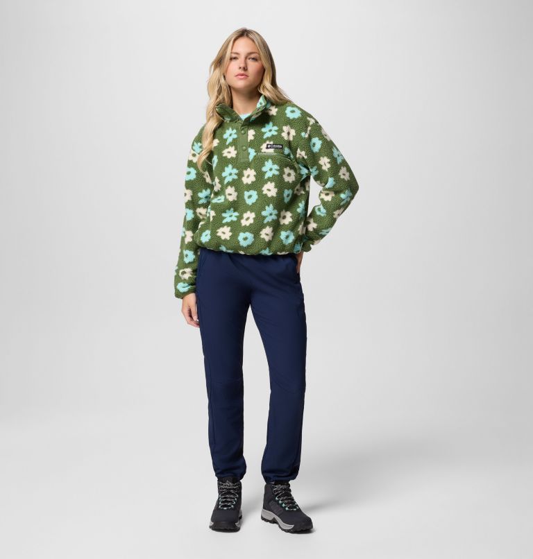 Women's Helvetia II Cropped Sherpa Half Snap Printed Fleece, Color: Canteen, image 2