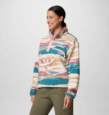 Women's Helvetia II Printed Cropped Half Snap Fleece Pullover, Color: River Blue Rogue Valley, image 7