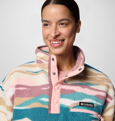 Women's Helvetia II Printed Cropped Half Snap Fleece Pullover, Color: River Blue Rogue Valley, image 8