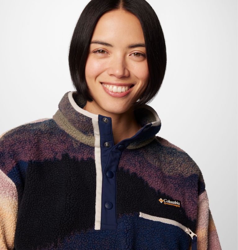 Women's Helvetia II Cropped Sherpa Half Snap Printed Fleece, Color: Collegiate Navy Dolomites, image 5