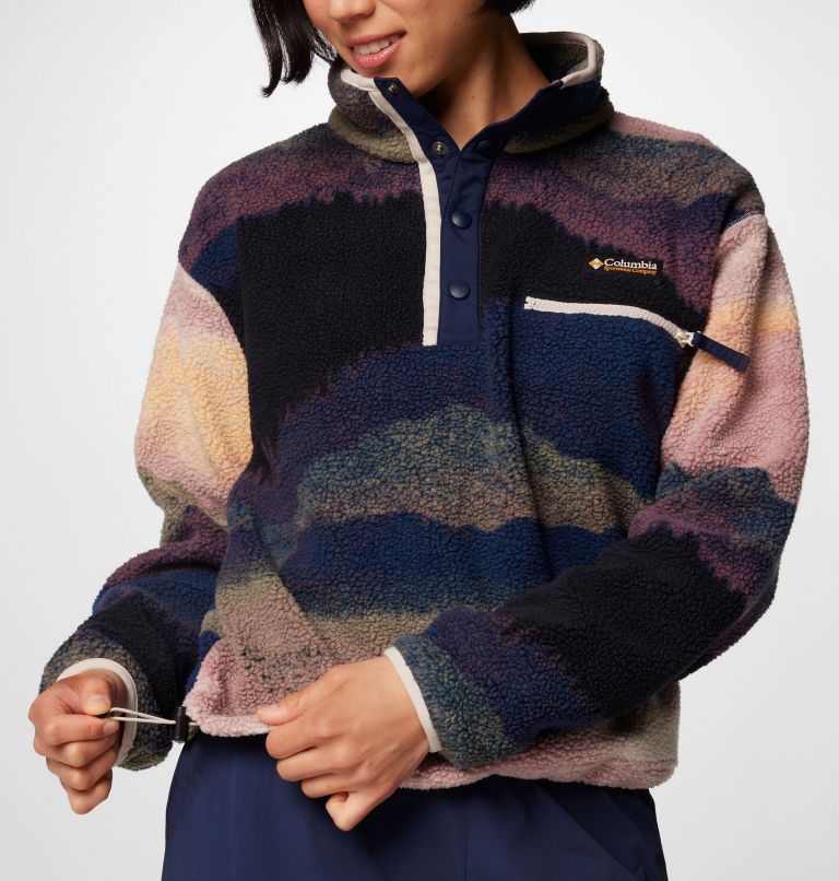 Women's Helvetia II Cropped Sherpa Half Snap Printed Fleece, Color: Collegiate Navy Dolomites, image 6