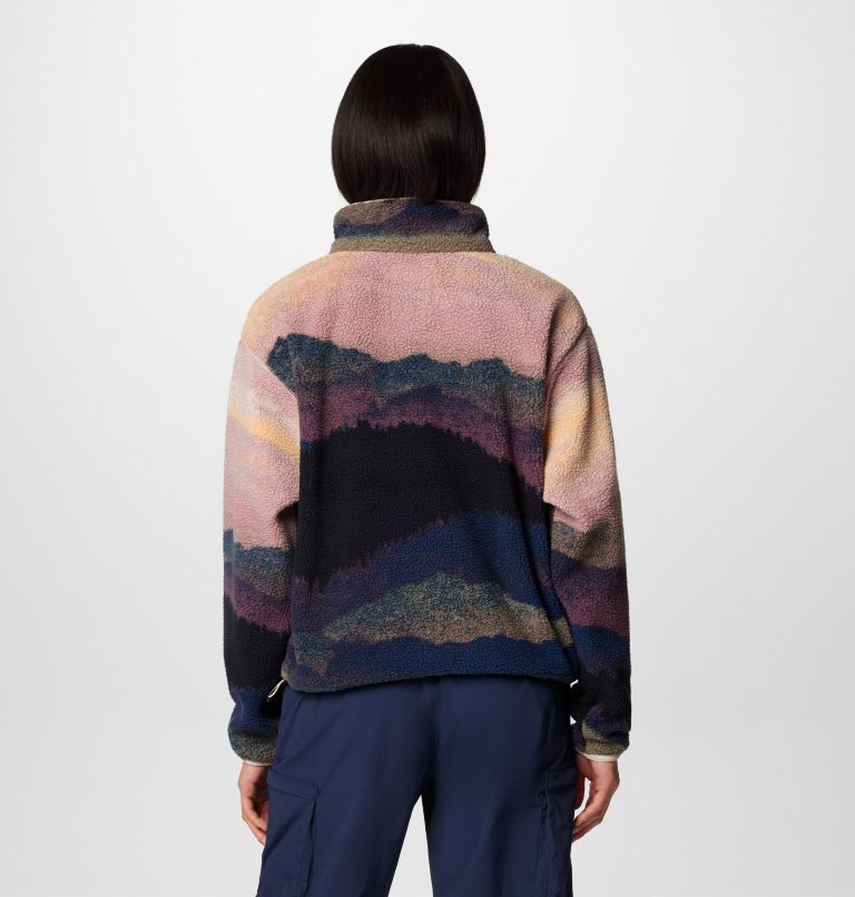Women's Helvetia II Cropped Sherpa Half Snap Printed Fleece, Color: Collegiate Navy Dolomites, image 2