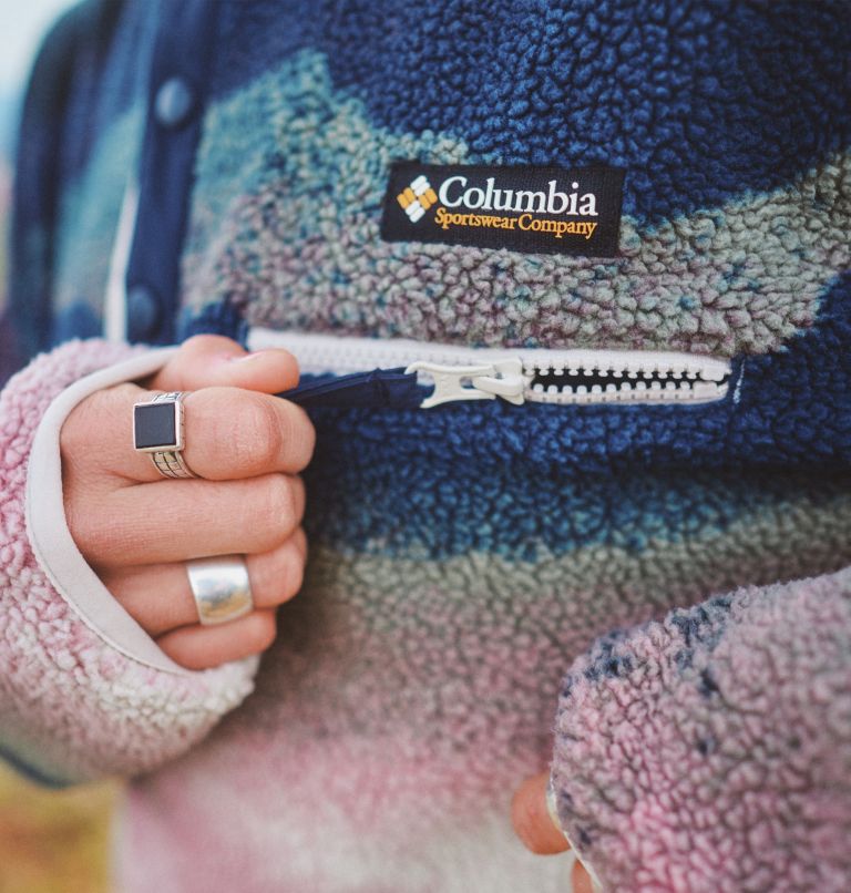 Women's Helvetia II Cropped Sherpa Half Snap Printed Fleece, Color: Collegiate Navy Dolomites, image 8