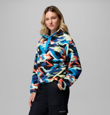 Helvetia II gecropptes Sherpa Half Snap Fleece mit Print für Frauen, Color: Compass Blue Reflections, Compass Blue, , image 12