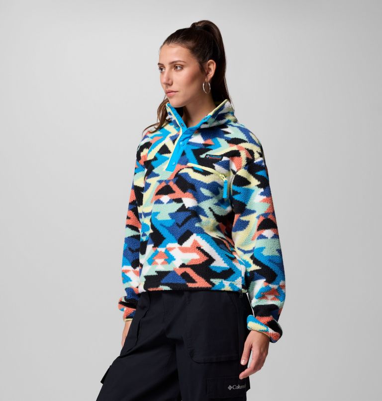 Women's Helvetia II Printed Cropped Half Snap Fleece Pullover, Color: Compass Blue Reflections, Compass Blue, , image 4
