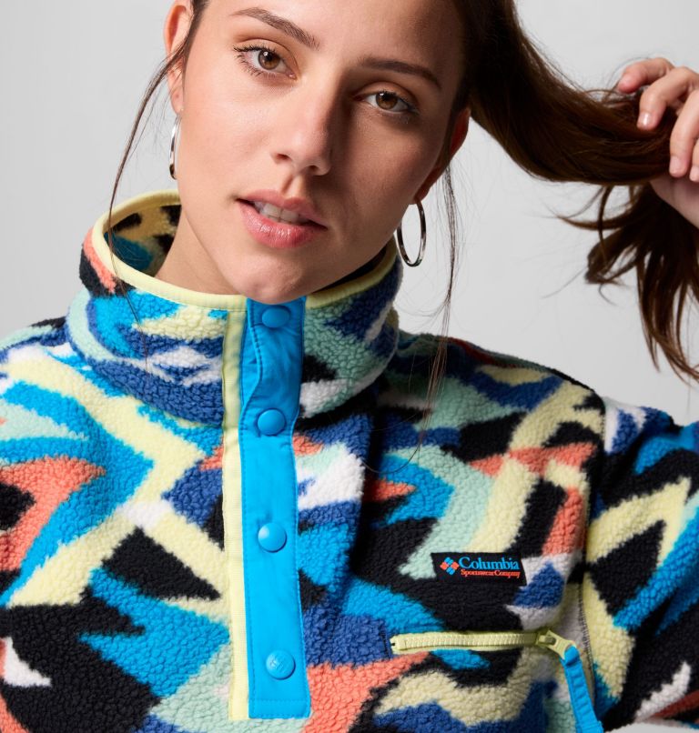 Women's Helvetia II Printed Cropped Half Snap Fleece Pullover, Color: Compass Blue Reflections, Compass Blue, , image 5