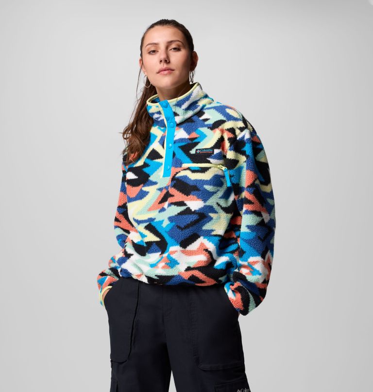 Women's Helvetia II Printed Cropped Half Snap Fleece Pullover, Color: Compass Blue Reflections, Compass Blue, , image 8