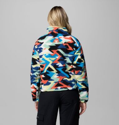Helvetia II gecropptes Sherpa Half Snap Fleece mit Print für Frauen, Color: Compass Blue Reflections, Compass Blue, , image 11