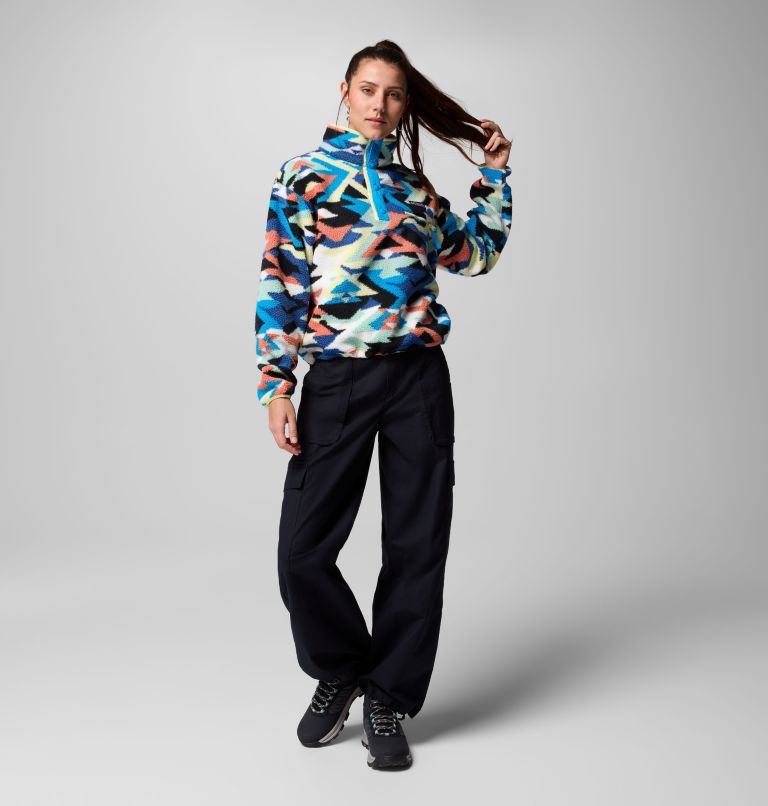 Women's Helvetia II Printed Cropped Half Snap Fleece Pullover, Color: Compass Blue Reflections, Compass Blue, , image 2