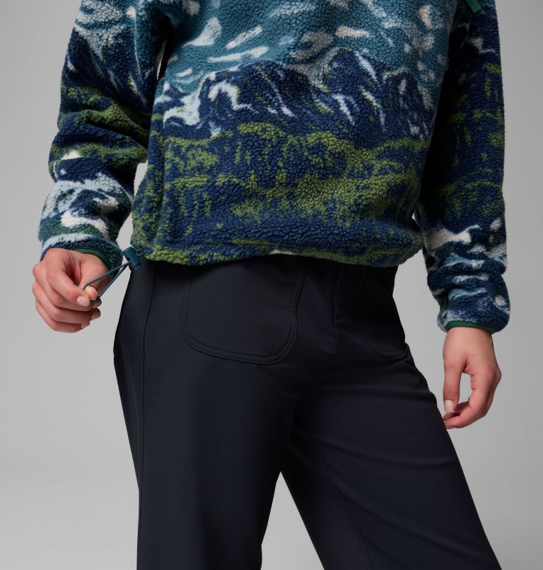Women's Helvetia II Printed Cropped Half Snap Fleece Pullover, Color: Everblue Sisters, Rain Forest, image 6