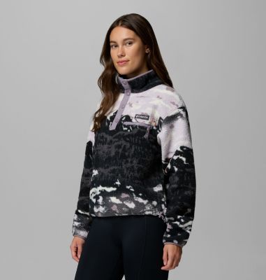 Forro polar sherpa corto con cierre medio y estampado Helvetia II para mujer, Color: Shale Purple Sisters, Shale Purple, image 4