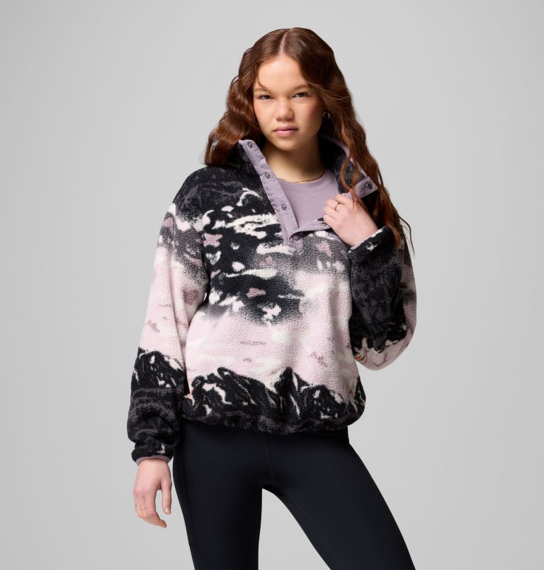 Women's Helvetia II Printed Cropped Half Snap Fleece Pullover, Color: Shale Purple Sisters, Shale Purple, image 5
