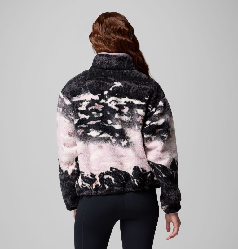 Women's Helvetia II Printed Cropped Half Snap Fleece Pullover, Color: Shale Purple Sisters, Shale Purple, image 3