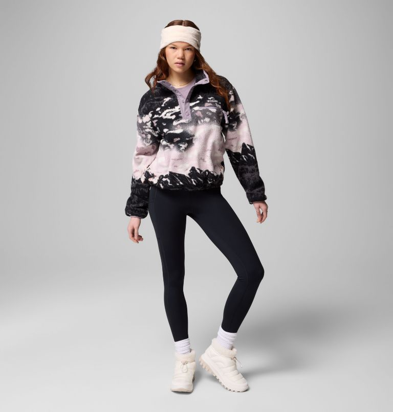 Women's Helvetia II Printed Cropped Half Snap Fleece Pullover, Color: Shale Purple Sisters, Shale Purple, image 2