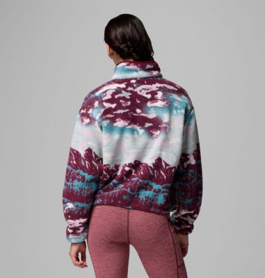 Forro polar sherpa corto con cierre medio y estampado Helvetia II para mujer, Color: Rich Wine Sisters, Rich Wine, image 3