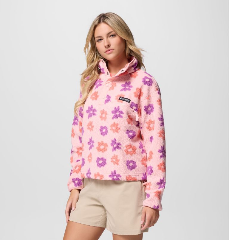 Women's Helvetia II Cropped Sherpa Half Snap Printed Fleece, Color: Pink Sand, image 4