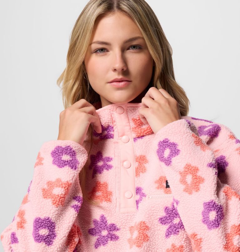 Women's Helvetia II Cropped Sherpa Half Snap Printed Fleece, Color: Pink Sand, image 5