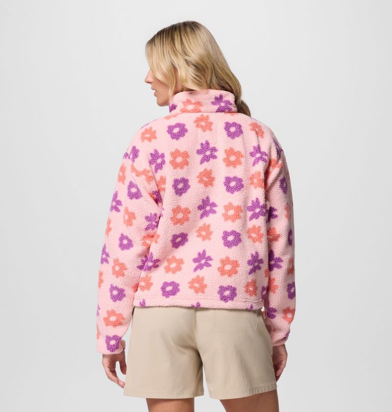 Women's Helvetia II Cropped Sherpa Half Snap Printed Fleece, Color: Pink Sand, image 3