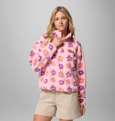Forro polar sherpa corto con cierre medio y estampado Helvetia II para mujer, Color: Pink Sand, image 1