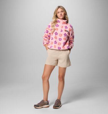 Forro polar sherpa corto con cierre medio y estampado Helvetia II para mujer, Color: Pink Sand, image 2