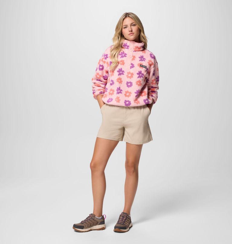 Women's Helvetia II Cropped Sherpa Half Snap Printed Fleece, Color: Pink Sand, image 2