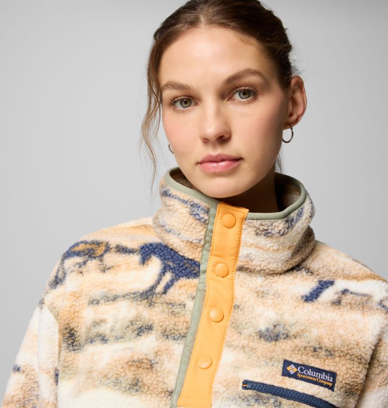 Women's Helvetia II Printed Cropped Half Snap Fleece Pullover, Color: Lemon Wash Roaming, image 3