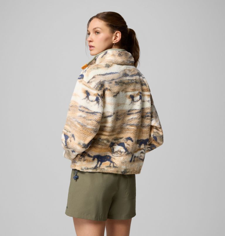 Women's Helvetia II Printed Cropped Half Snap Fleece Pullover, Color: Lemon Wash Roaming, image 2