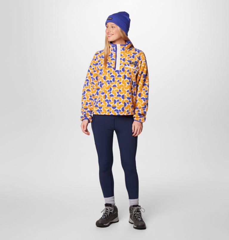 Women's Helvetia II Printed Cropped Half Snap Fleece Pullover, Color: Sunstone Retroscape, image 3