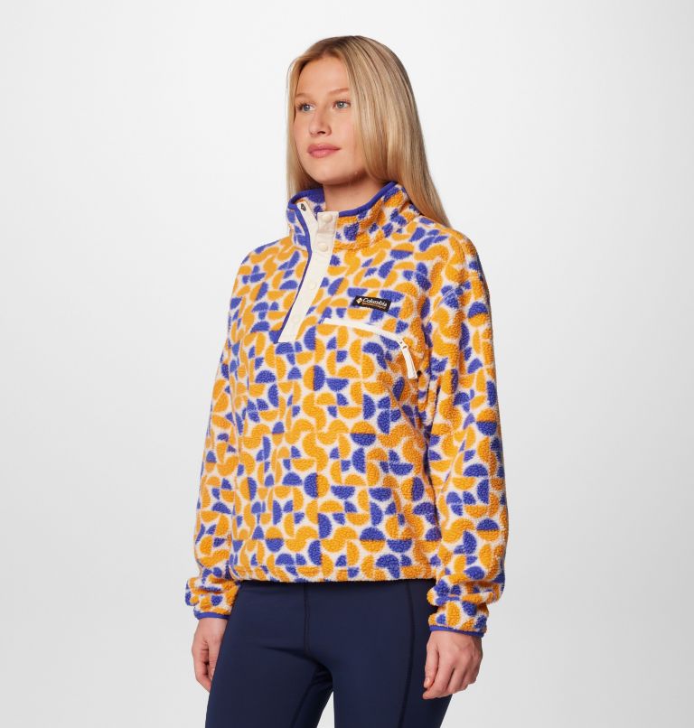 Women's Helvetia II Printed Cropped Half Snap Fleece Pullover, Color: Sunstone Retroscape, image 4