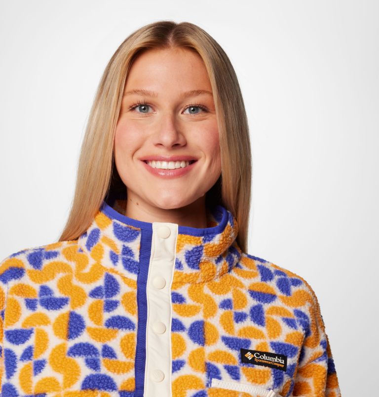 Women's Helvetia II Printed Cropped Half Snap Fleece Pullover, Color: Sunstone Retroscape, image 5