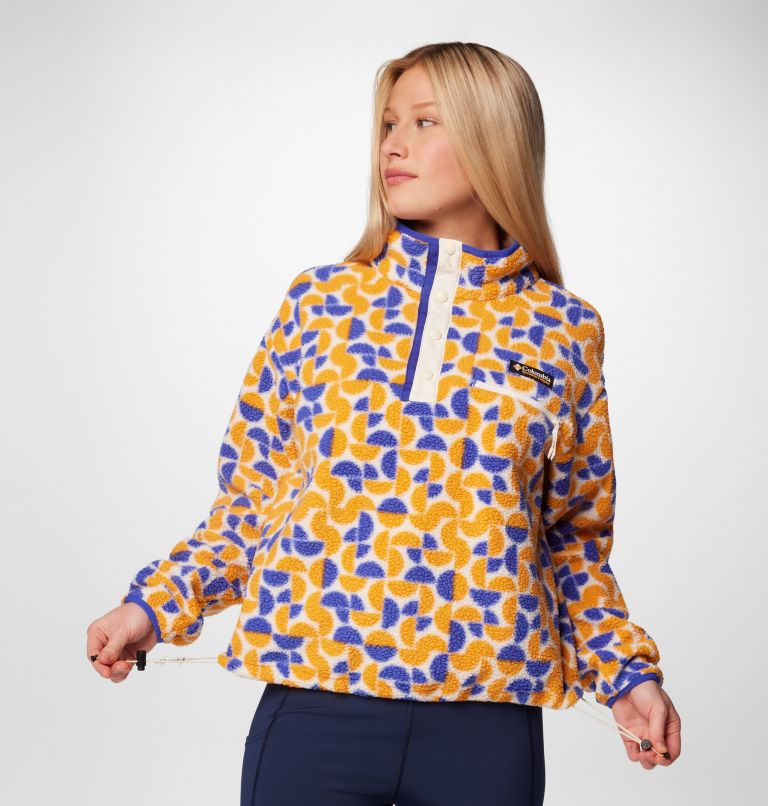 Women's Helvetia II Printed Cropped Half Snap Fleece Pullover, Color: Sunstone Retroscape, image 6