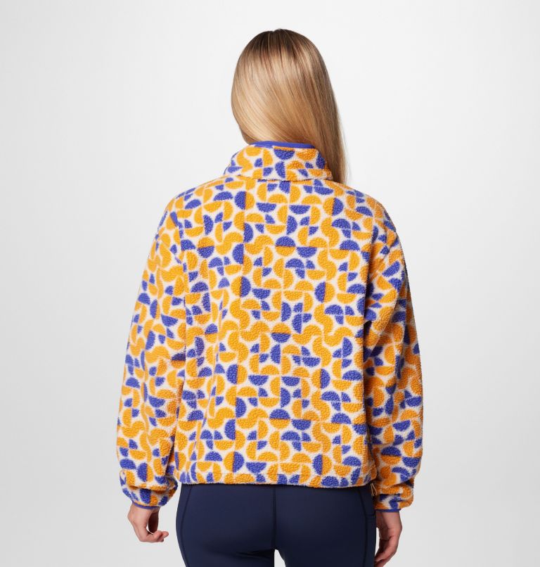 Women's Helvetia II Printed Cropped Half Snap Fleece Pullover, Color: Sunstone Retroscape, image 2