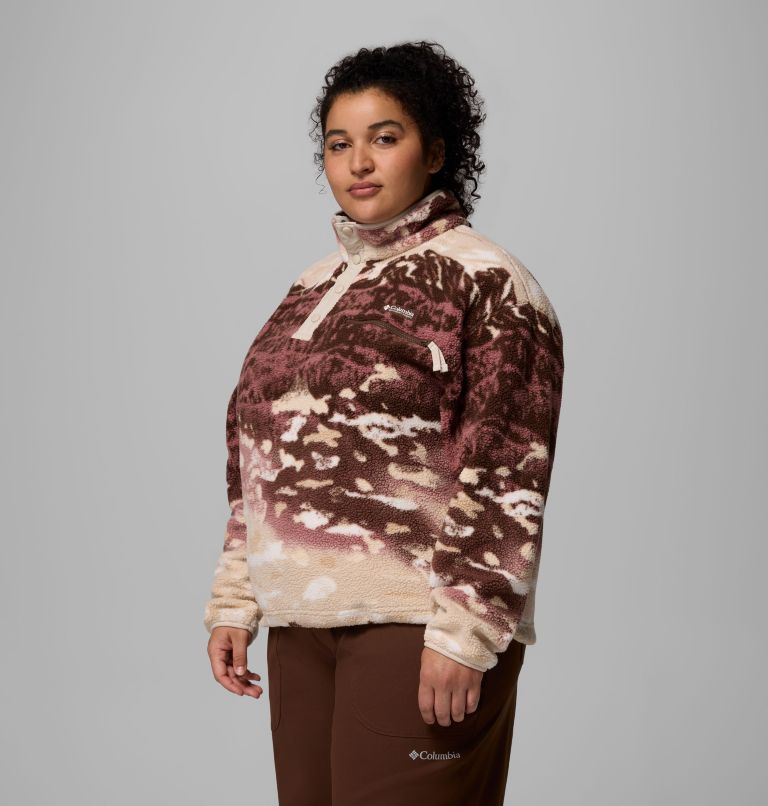 Women's Helvetia II Printed Cropped Half Snap Fleece Pullover - Plus Size, Color: Tobacco Sisters, Dark Stone, image 4