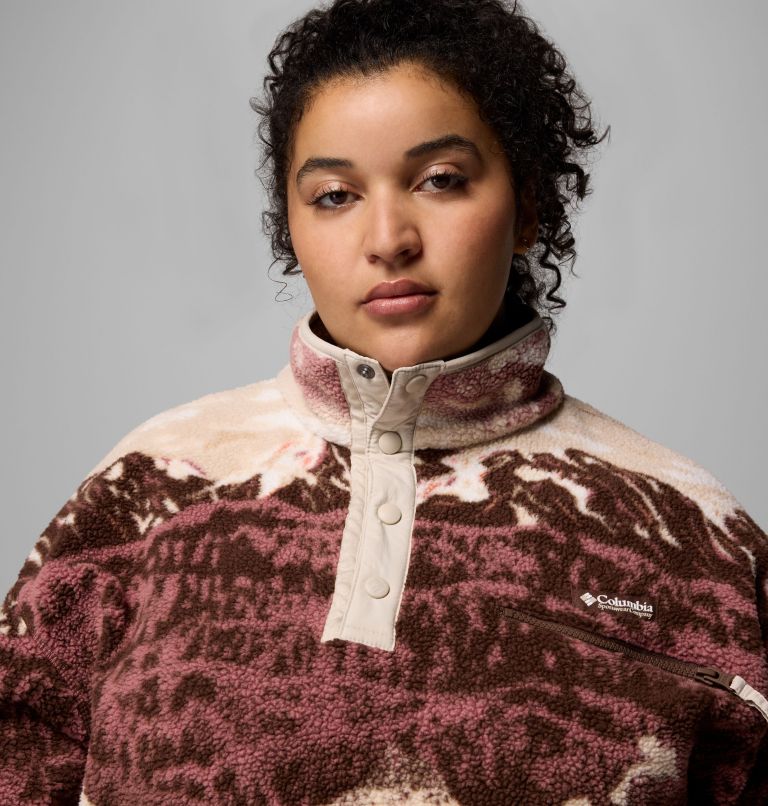Women's Helvetia II Printed Cropped Half Snap Fleece Pullover - Plus Size, Color: Tobacco Sisters, Dark Stone, image 5