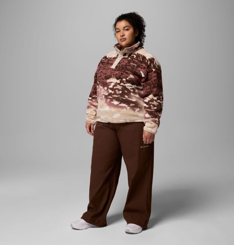 Women's Helvetia II Printed Cropped Half Snap Fleece Pullover - Plus Size, Color: Tobacco Sisters, Dark Stone, image 2