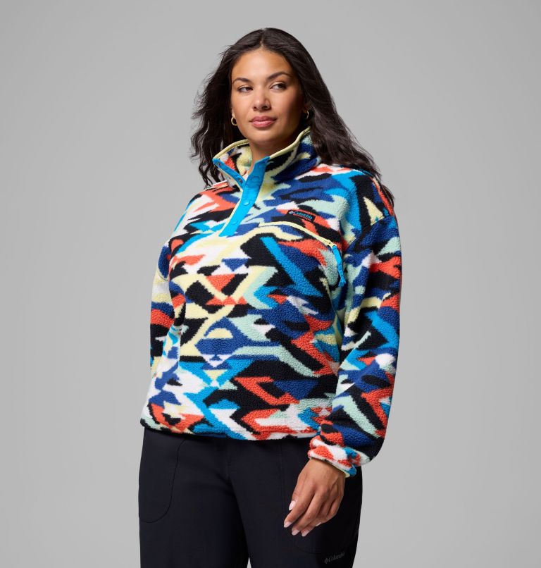Women's Helvetia II Printed Cropped Half Snap Fleece Pullover - Plus Size, Color: Compass Blue Reflections, Compass Blue, , image 4