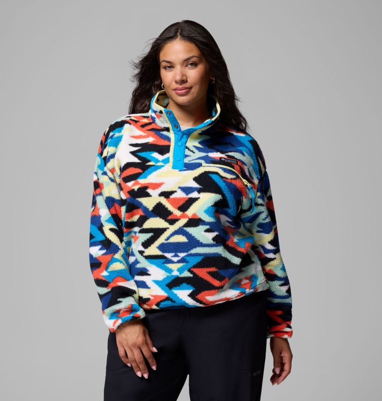 Women's Helvetia II Printed Cropped Half Snap Fleece Pullover - Plus Size, Color: Compass Blue Reflections, Compass Blue, , image 5