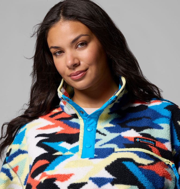 Women's Helvetia II Printed Cropped Half Snap Fleece Pullover - Plus Size, Color: Compass Blue Reflections, Compass Blue, , image 6