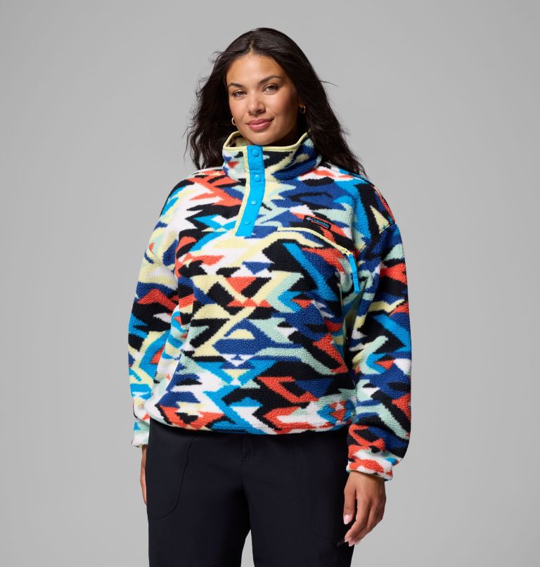 Women's Helvetia II Printed Cropped Half Snap Fleece Pullover - Plus Size, Color: Compass Blue Reflections, Compass Blue, , image 1