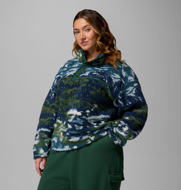Women's Helvetia II Printed Cropped Half Snap Fleece Pullover - Plus Size, Color: Everblue Sisters, Rain Forest, image 4