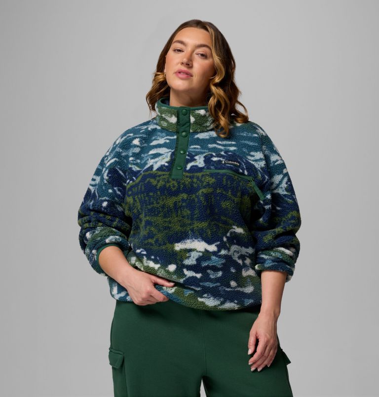 Women's Helvetia II Printed Cropped Half Snap Fleece Pullover - Plus Size, Color: Everblue Sisters, Rain Forest, image 5