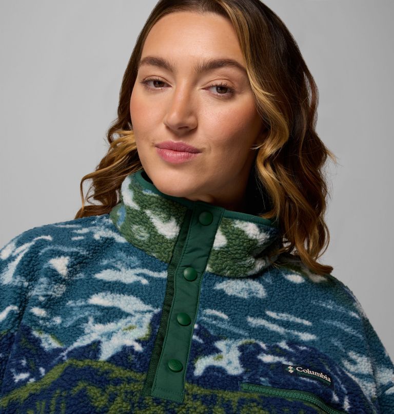 Women's Helvetia II Printed Cropped Half Snap Fleece Pullover - Plus Size, Color: Everblue Sisters, Rain Forest, image 6